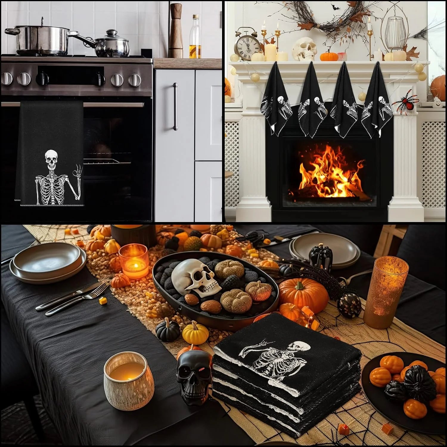 Halloween Kitchen Towels Gift Rock and Roll Skeleton Hippie Skull Dish Towels  Absorbent  Bathroom Gift Halloween decoration