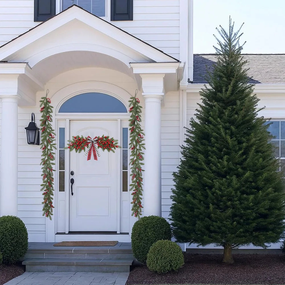 YeeNanee Realistic Christmas Spruce Garlands with Pinecone Red Berry Greenery Pineneedle Vine for Home Fireplace Mantle Decor