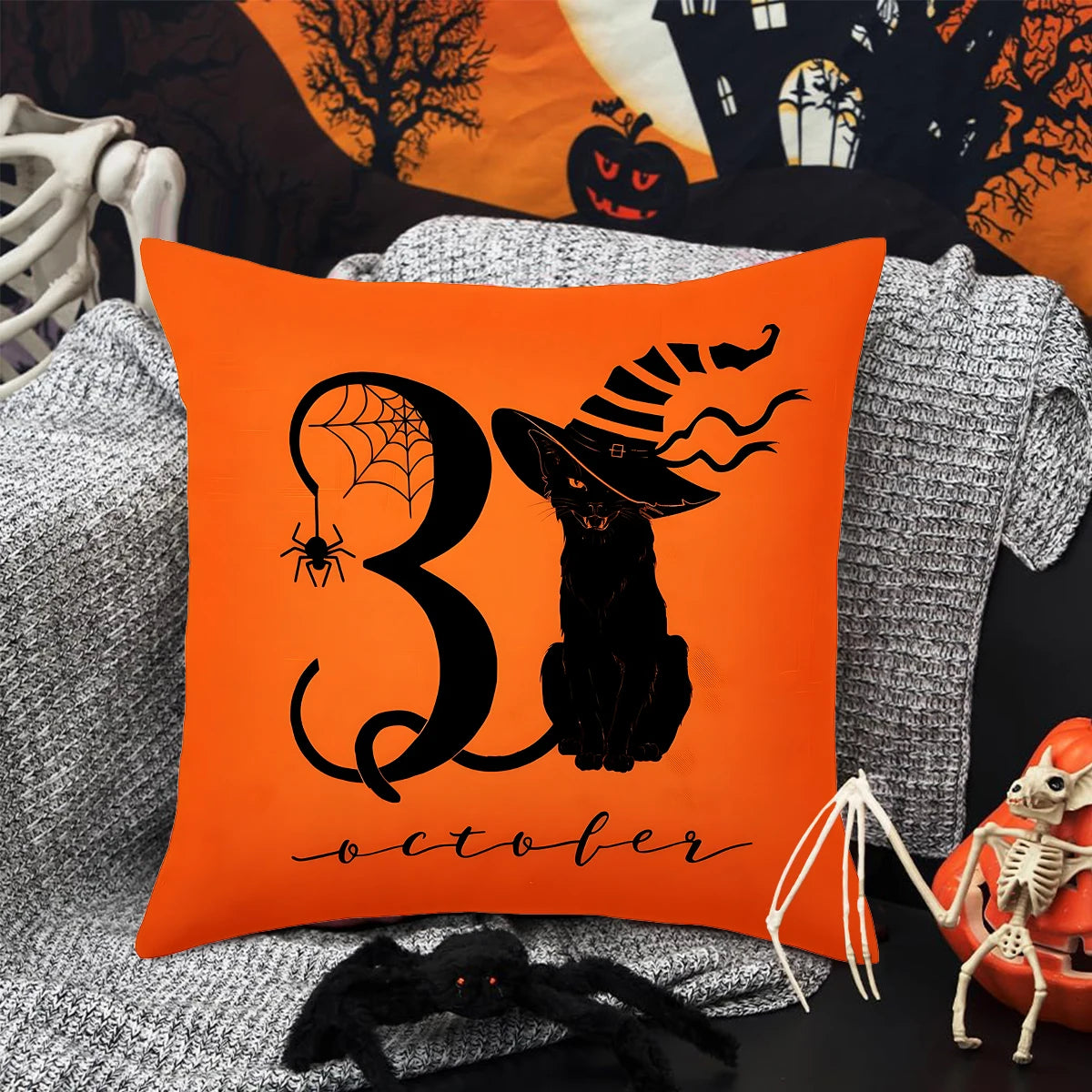 Halloween Linen Cushion Cover Trick or Treat Theme Pillowcase Cartoon Pumpkin Ghost Pillow Cover Halloween Party Decoration 2025