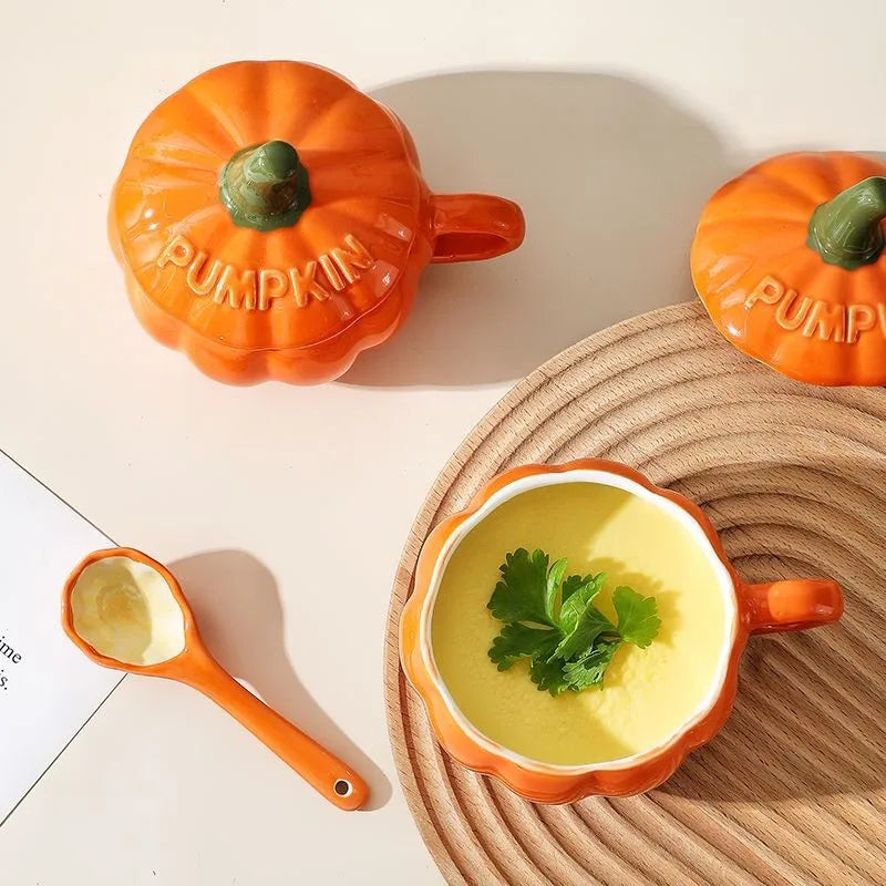 Pumpkin Mug Ceramic Cup with Spoon Halloween Creative with Handle Scalding-proof Cute Style Breakfast Milk Cups Coffee Mug
