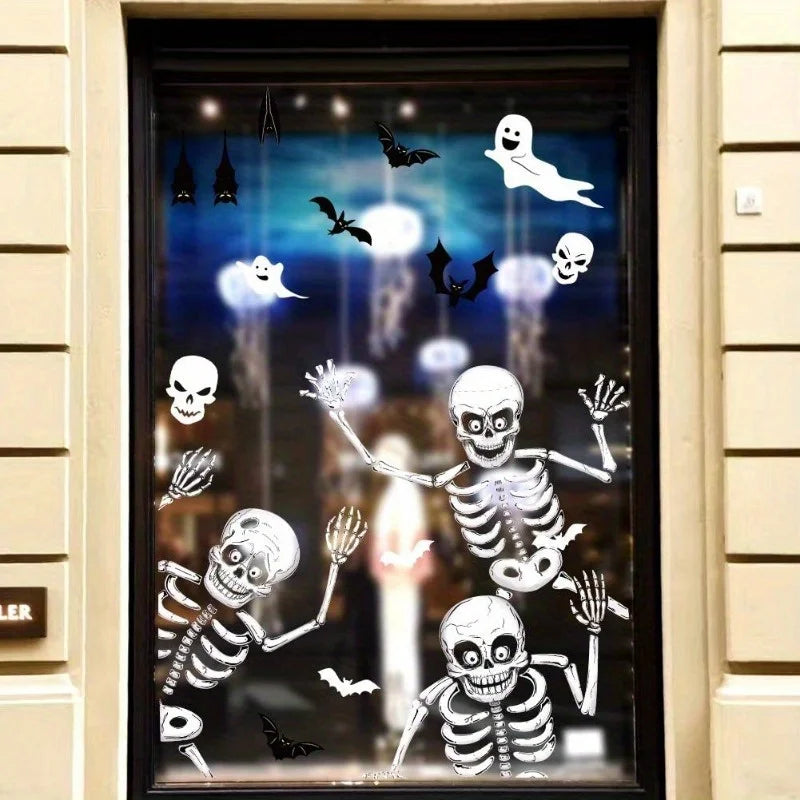 4-Pack Halloween Skeleton Window Clings - PVC Static Sticker Decal for Halloween Party Decoration Reusable Window and Wall Decor