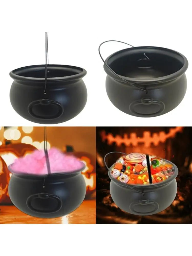 32cm Large 12Inch Black Cauldron Kettle Bucket Witches Sweets Candy Bowl for Halloween Trick or Treating Party Decoration