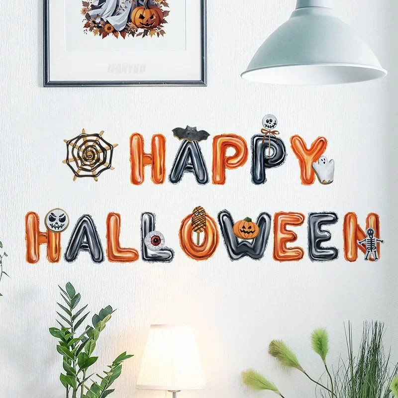 Halloween Letters Wall Stickers Self-adhesive PVC Pumpkin Head Happy Halloween Pattern Wall Decals for Home Festival Decoration