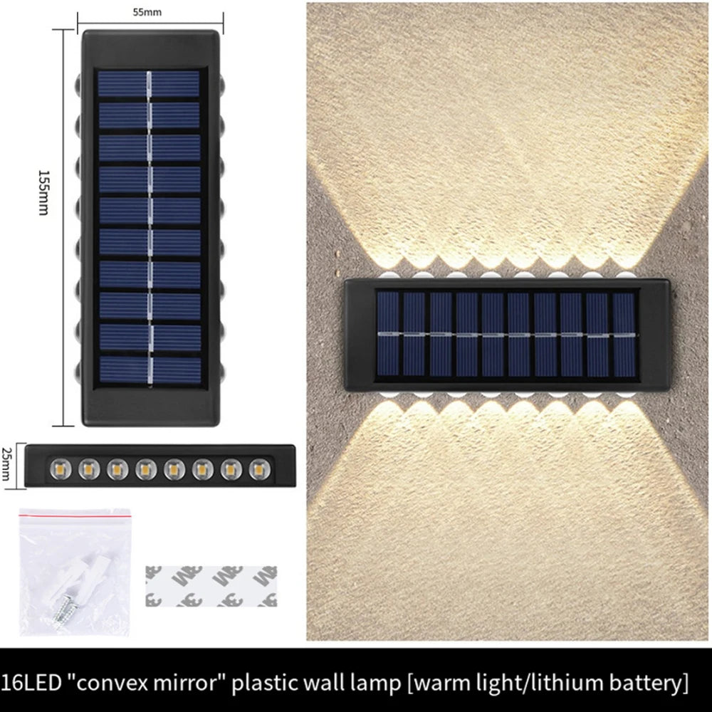 Solar Wall Lamp Outdoor 4/6/8/10/12/16LED Light Waterproof Up And Down Luminous Lighting Balcony Yard Garden Decoration Lights