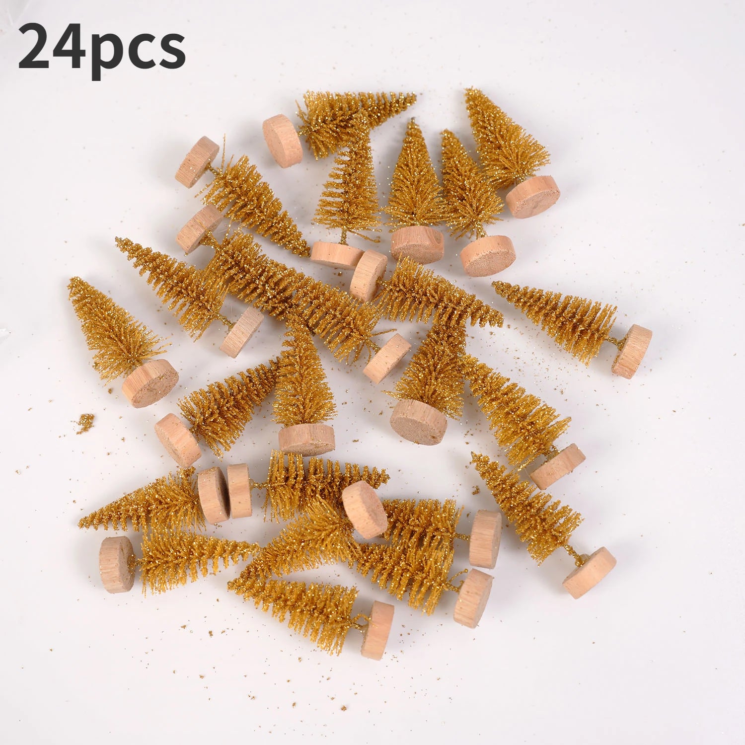 24pcs, Mini Christmas Sisal Snow Frost Tree with Wooden Bottling Brush - Perfect Desktop Tree for Christmas Party and Home Decor