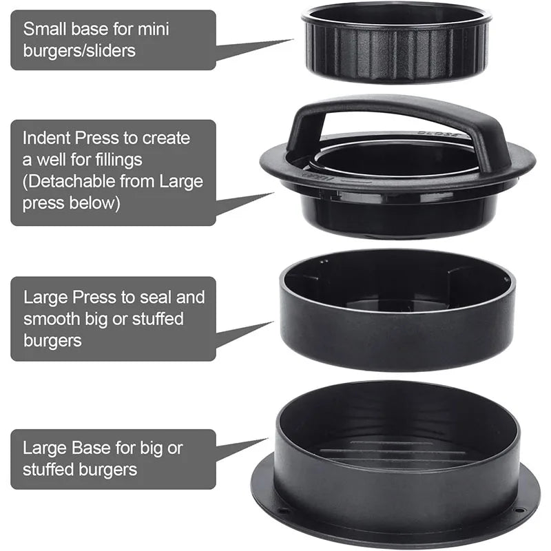 Burger Press,  3 in 1 Non Stick Patty Mold for Stuffed Burgers, Sliders, Veggie Beef Burger, Kitchen Barbecue Tool Grilling Acce