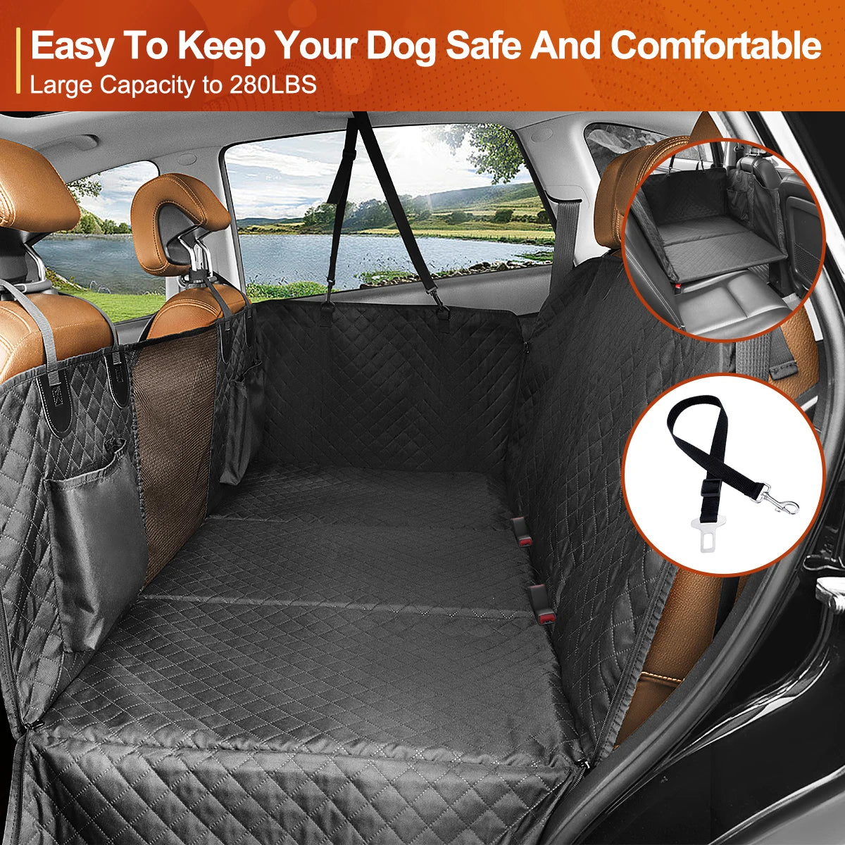 Dog Car Back Seat Extender Pet Backseat Covers with Hard Bottom Waterproof Safety Protector Hammock Carrier Mat Dogs Supplies