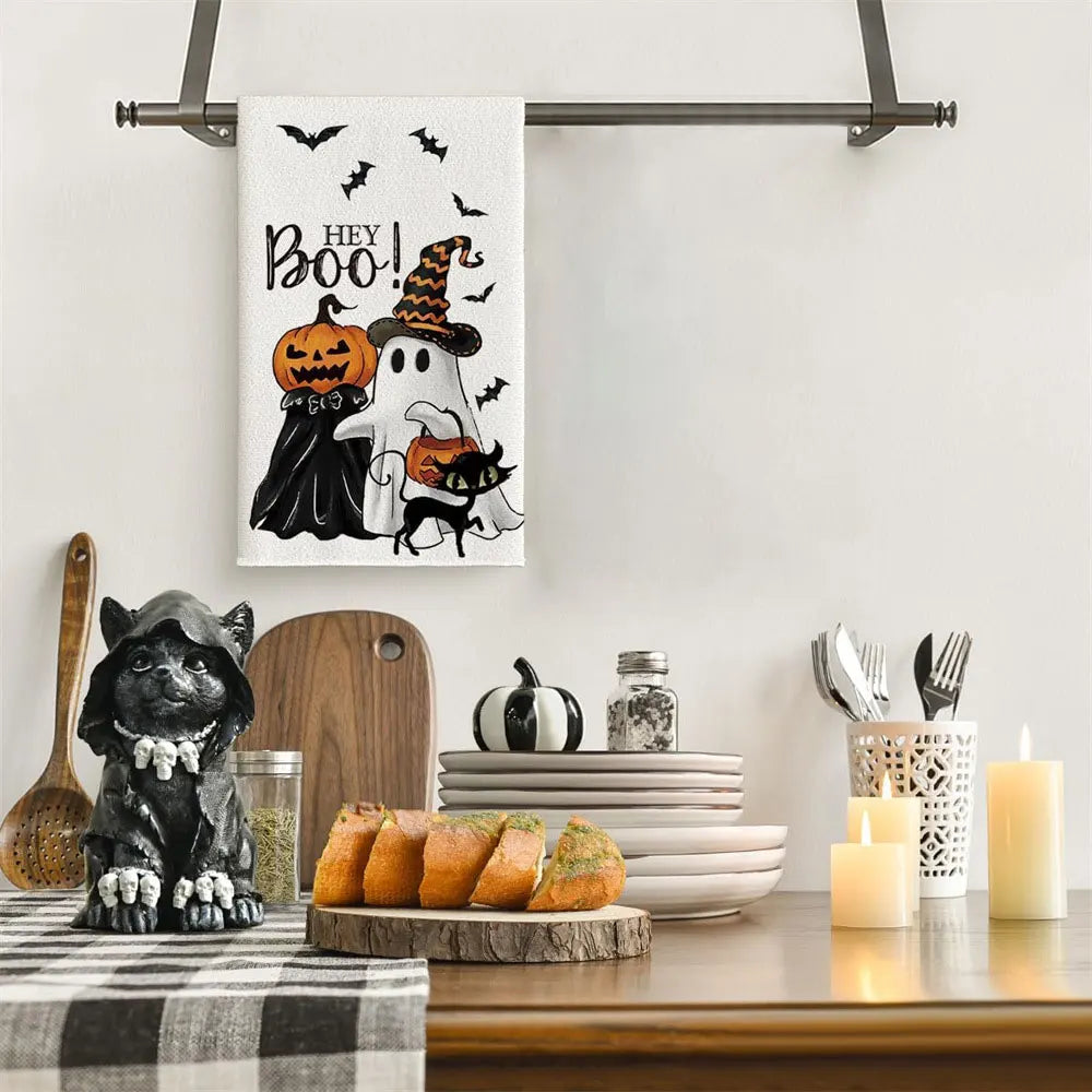 1pc Boo Halloween Kitchen Towels Dish Tea Towels Kitchen Decor Halloween Decoration Cotton Gift for Mom Women Kitchen Supplies