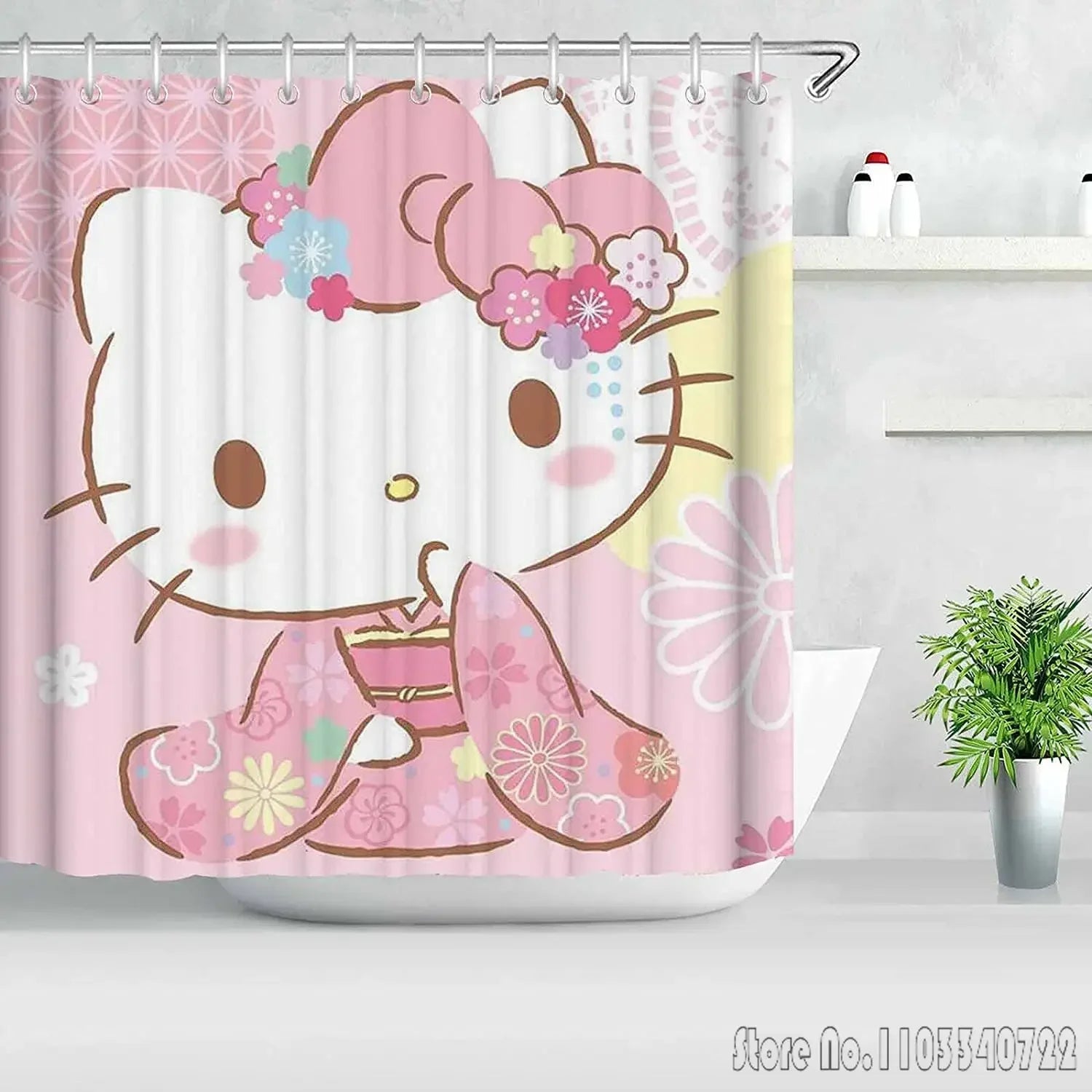 Hello Kitty Shower Curtain Cute Printed Cartoon Bathroom Accessories Decor Sets Full Set Luxury Curtains Home Decor Anime