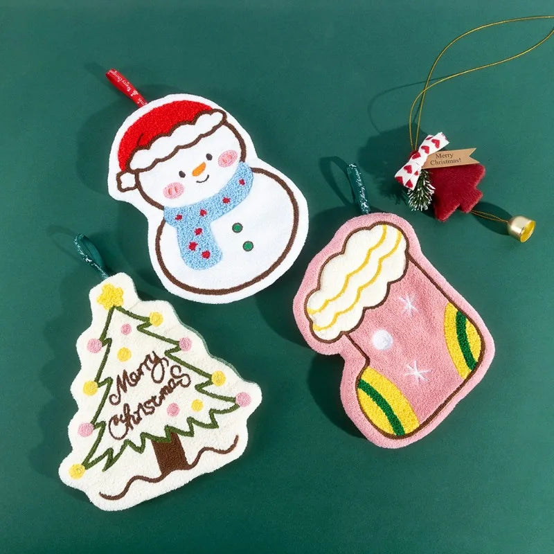 New Cartoon Snowman Christmas Towel - Coral Fleece Absorbent Cleaning Cloth for Kitchen Bathroom Xmas Gifts