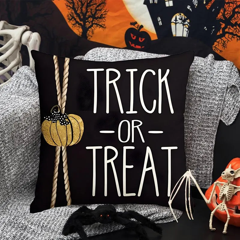 Halloween Linen Cushion Cover Trick or Treat Theme Pillowcase Cartoon Pumpkin Ghost Pillow Cover Halloween Party Decoration 2025