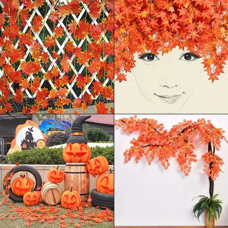 Artificial Fall Maple Leaf Garland Fake Plants Autumn Decor Leaves Vine for Thanksgiving Halloween Festivals Wedding Decora