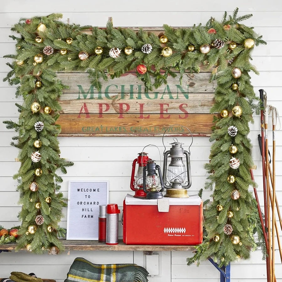 180CmArtificial Green Plants Christmas Tree Garland Wreaths Home Party Decoration Outdoor Yard Pine Tree Rattan Hanging Ornament