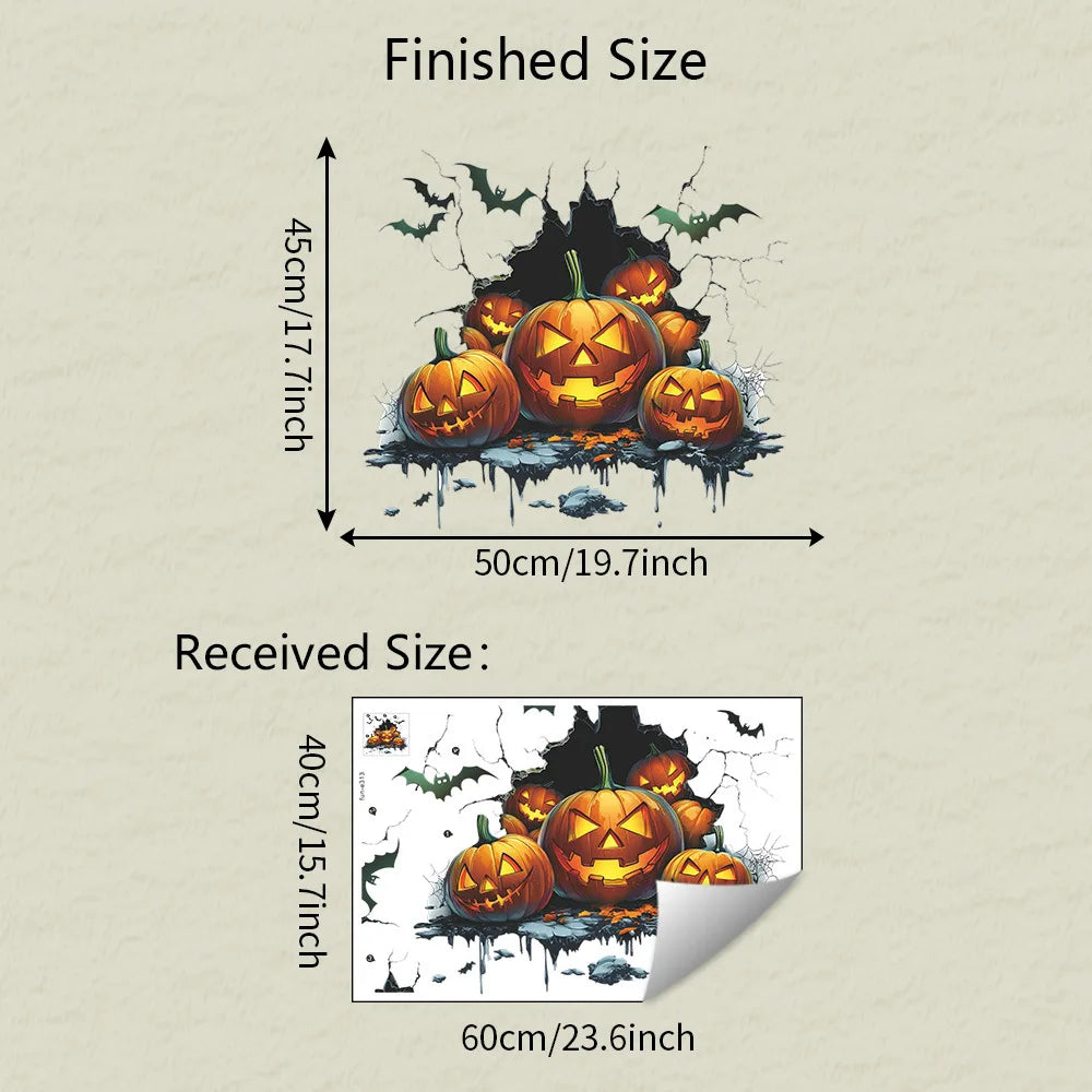 Halloween Wall-breaking Pumpkin Bat Wall Stickers, Suitable for Bedroom and Living Room Wall Decoration Stickers