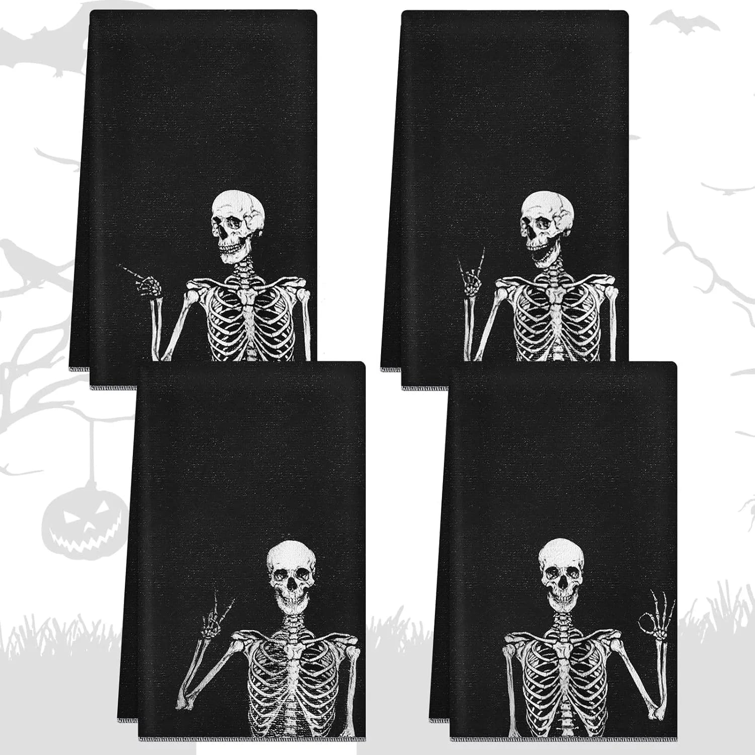 Halloween Kitchen Towels Gift Rock and Roll Skeleton Hippie Skull Dish Towels  Absorbent  Bathroom Gift Halloween decoration