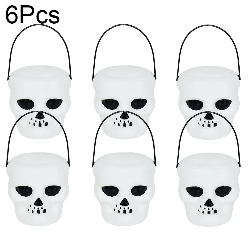 6pcs Halloween Witch Cauldron Candy Jar Trick Or Treat Skull Wizard Pot Cookies Gift Buckets For Kids Halloween Party Home Decor