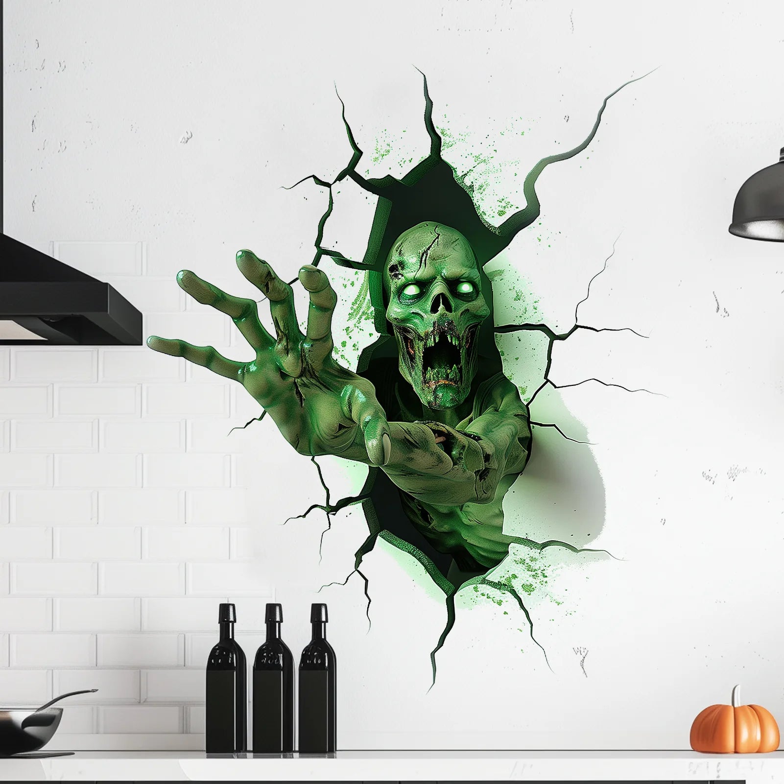 Halloween Wall Stickers Horror Thriller Broken Wall Zombie Theme Party Home Decoration Wall Stickers