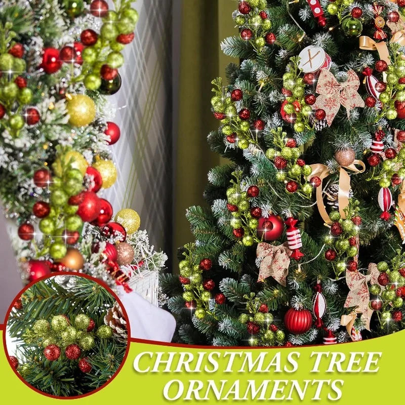 10Pcs Christmas Sparkling Berry Stem 8in Red Green Artificial Holly Berry Xmas Tree Hanging Decoration for Navidad Wreath Craft