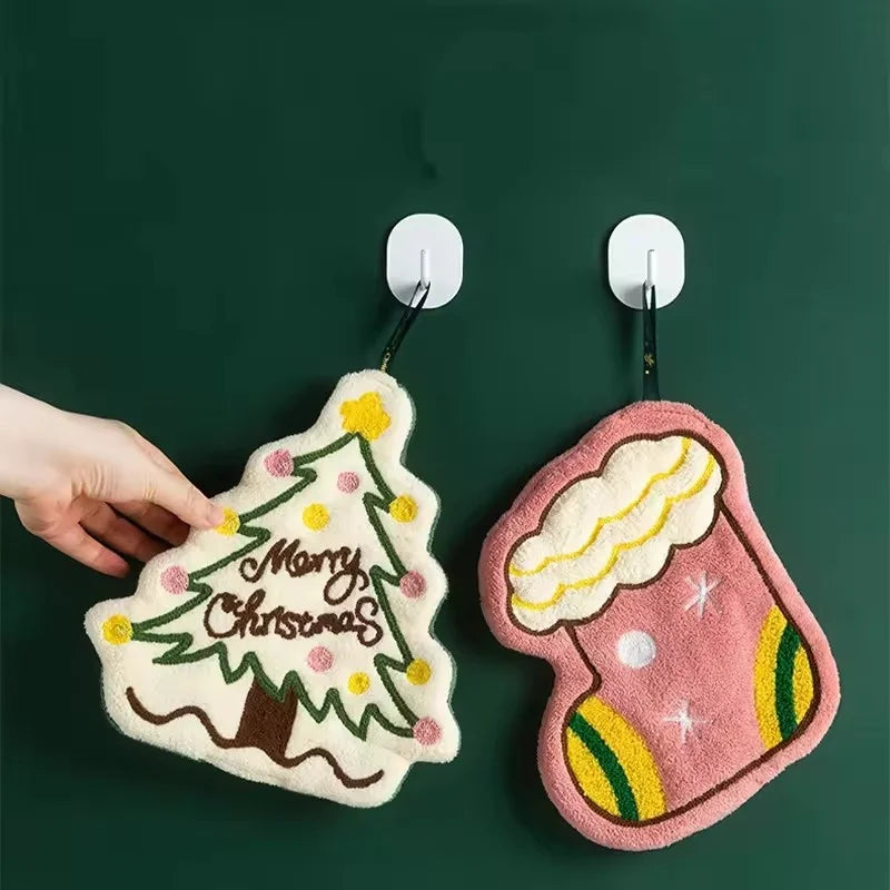 New Cartoon Snowman Christmas Towel - Coral Fleece Absorbent Cleaning Cloth for Kitchen Bathroom Xmas Gifts