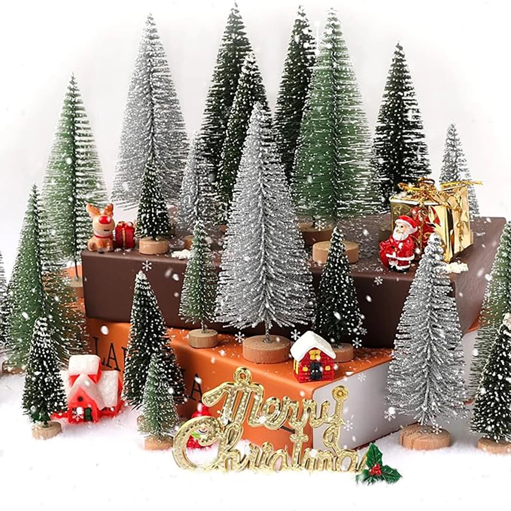Mini Christmas Trees Different Size Craft Artificial Wooden Base Mini Christmas Tree Xmas Home Party New Year 2025 Decoration