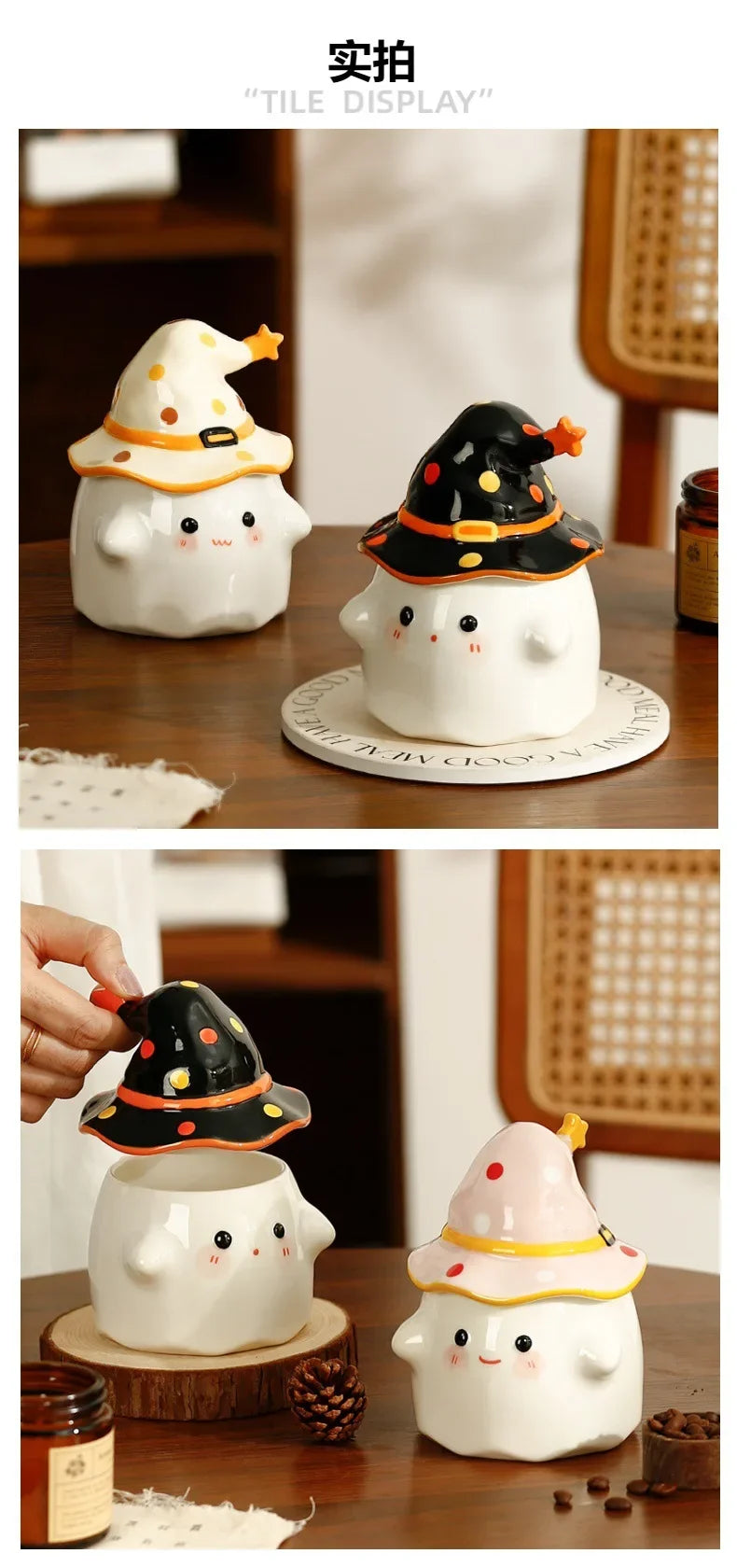 Creative Funny Ghost Ceramic Mugs Coffee Cups with Lids Office Afternoon Tea Coffee Cup Halloween Easter Gifts Friends