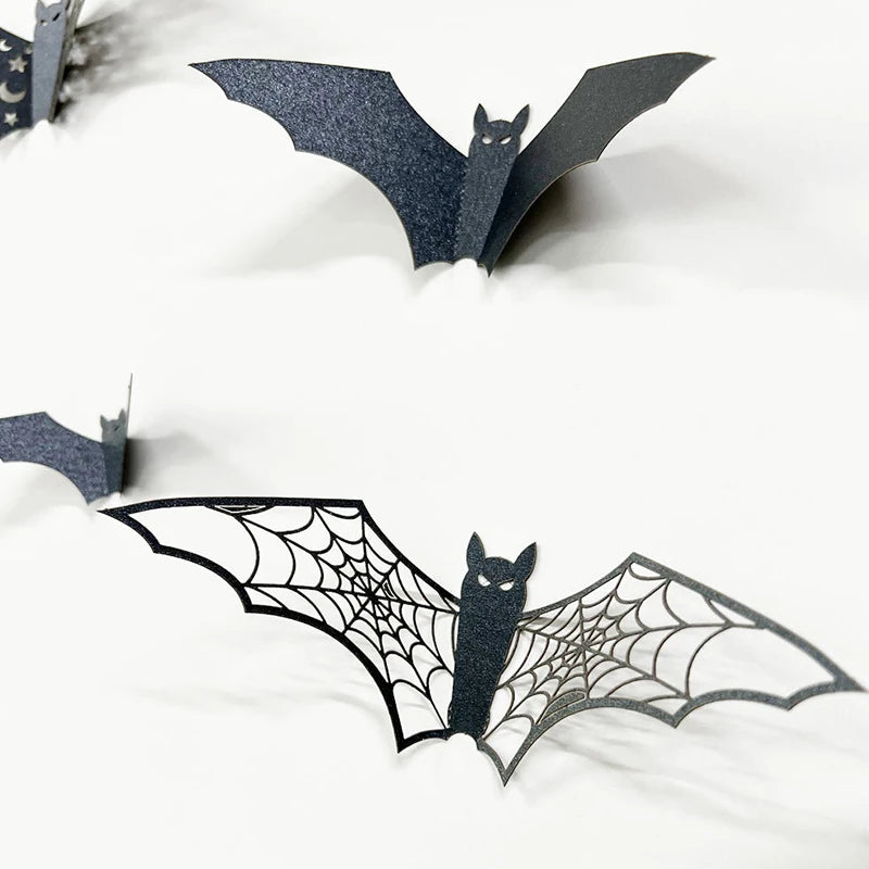 12PCS 3D Bat Wall Stickers Various Size Black Hollow Out Bat Shaped Display Sticker Halloween Festive Atmosphere Decoration ZYF