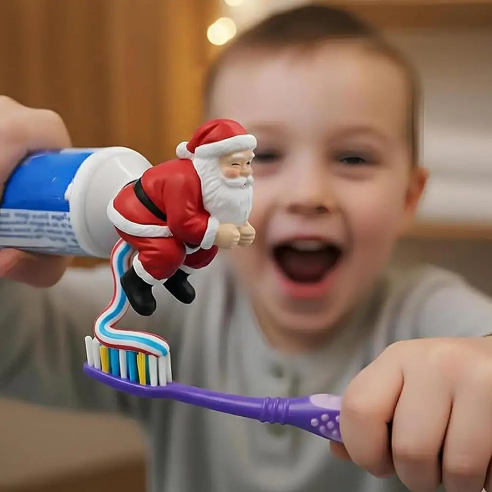 Santa Toothpaste Topper Funny Toothpaste Dispenser 3D Santa Claus Pooping Toothpaste Cap for Christmas Bathroom Decor