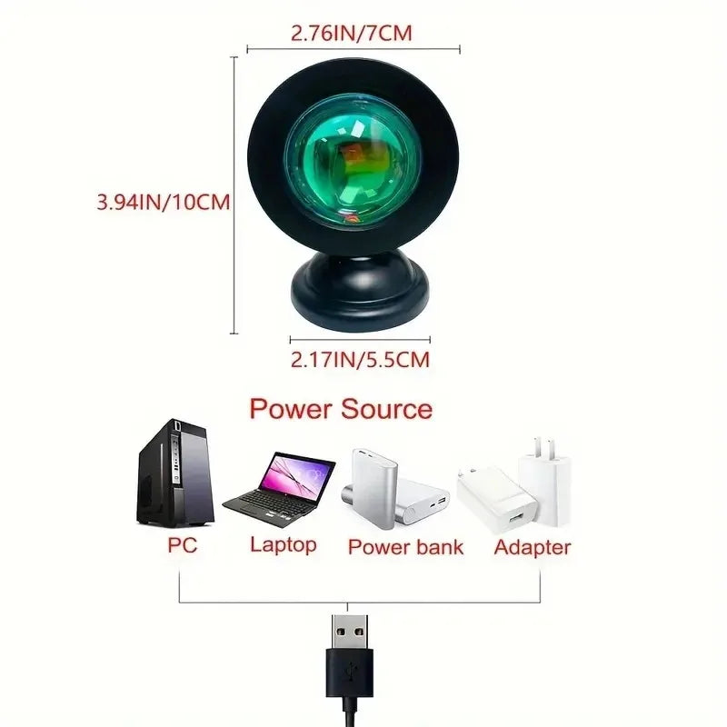 16-Color Spectrum Vibrant Sunset Projection Light USB Remote Control Dynamic Color Changing LED Light Creates Warm Home
