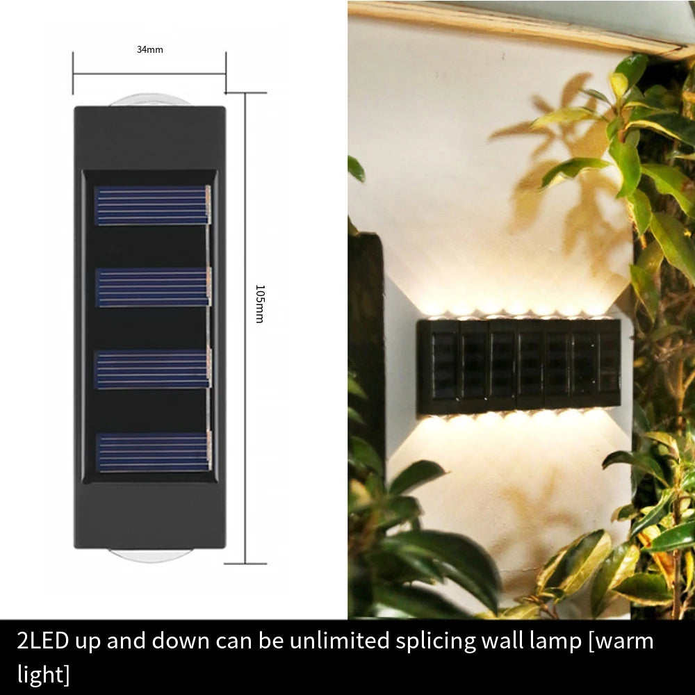 Solar Wall Lamp Outdoor 4/6/8/10/12/16LED Light Waterproof Up And Down Luminous Lighting Balcony Yard Garden Decoration Lights