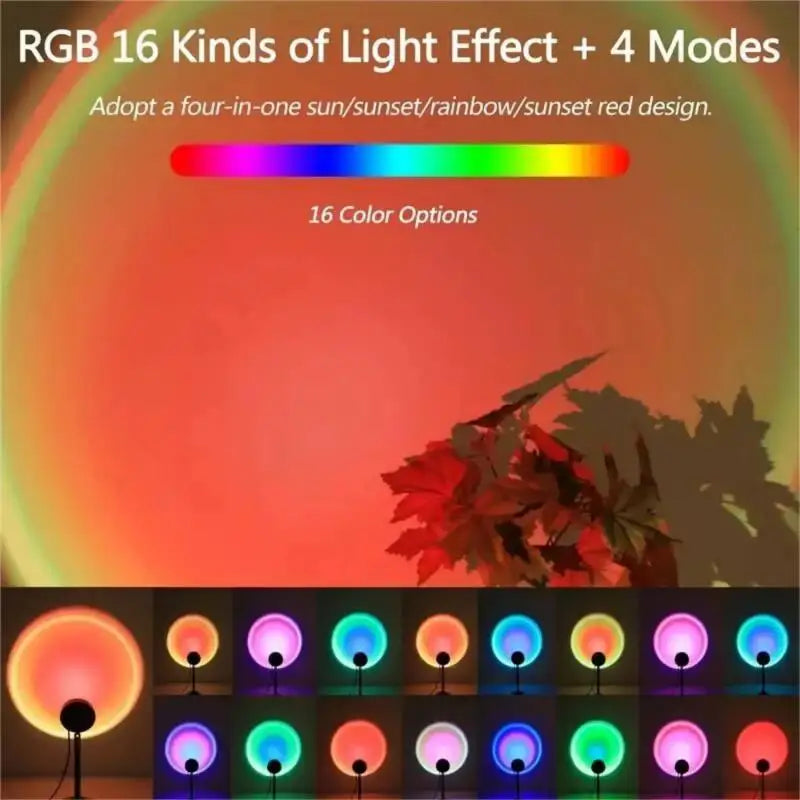 16-Color Spectrum Vibrant Sunset Projection Light USB Remote Control Dynamic Color Changing LED Light Creates Warm Home