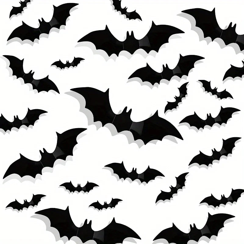 3D Black PVC Bats Wall Decals - Halloween Party Supplies Stick-on Scary Bat Stickers for Home and Bar Room Decor wall stickers