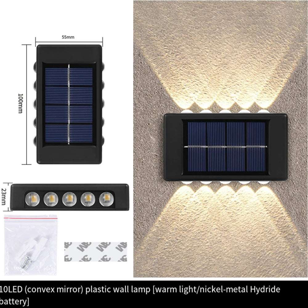 Solar Wall Lamp Outdoor 4/6/8/10/12/16LED Light Waterproof Up And Down Luminous Lighting Balcony Yard Garden Decoration Lights
