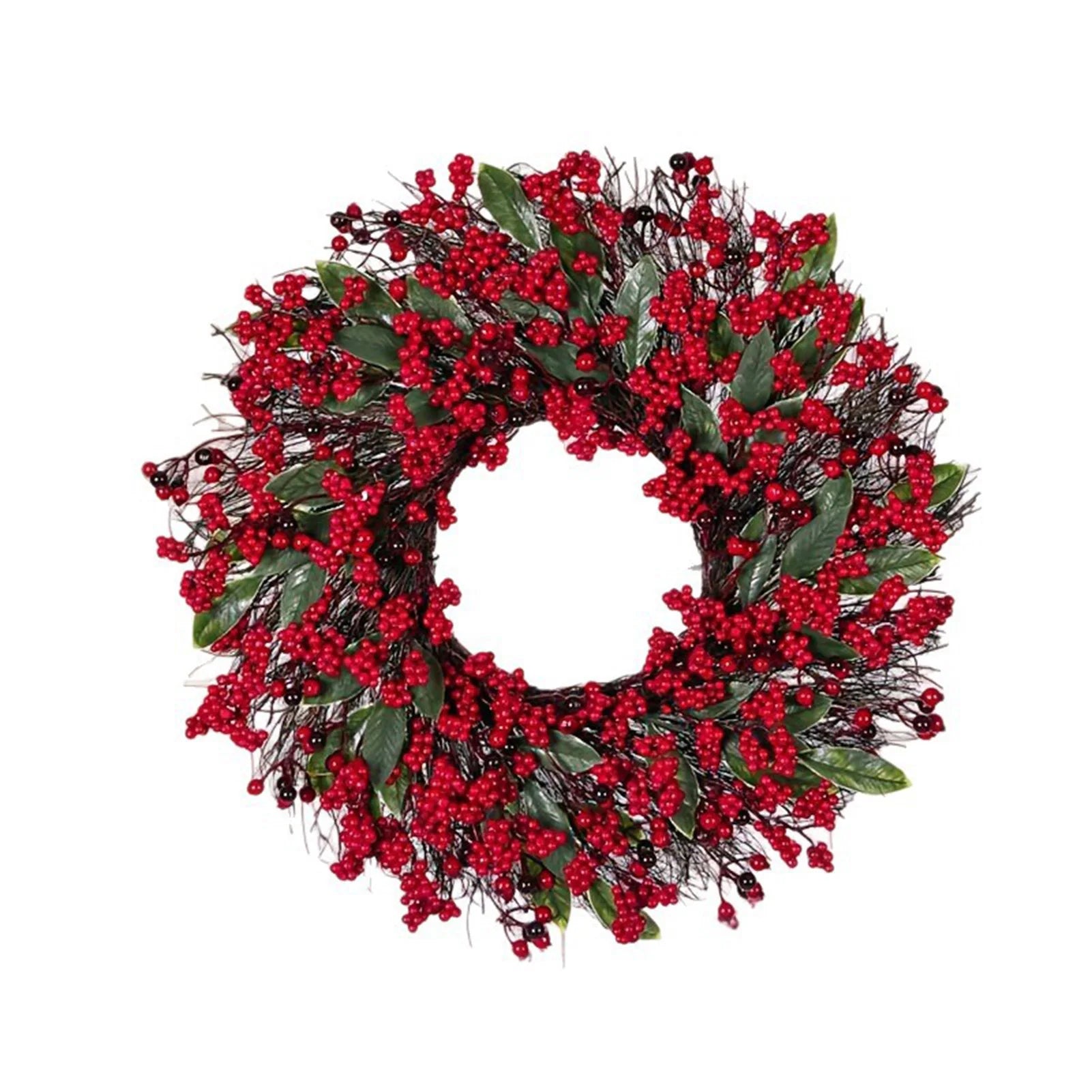 2025 New Christmas Decoration Wreaths for Front Door Handmade Cypress Leaf Red Berry Pine Wreath Xmas Home Wall Window Decor