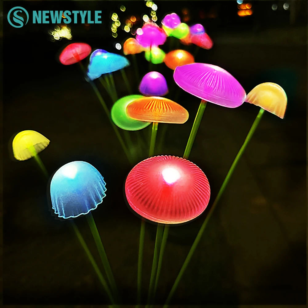LED Solar Jellyfish Mushroom Fairy Light RGB Waterproof Energy-saving Solar Garden Lamp for Outdoor Lawns Courtyard Decor Light