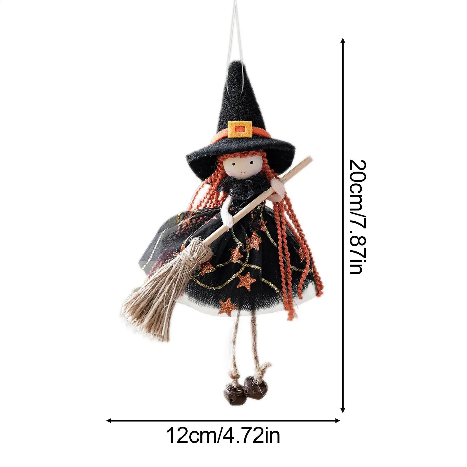 Kitchen Witch Halloween Witch Doll Hangable Decoration with Broom Collectible Figurine Ornament Hangable for Kitchen Haunted