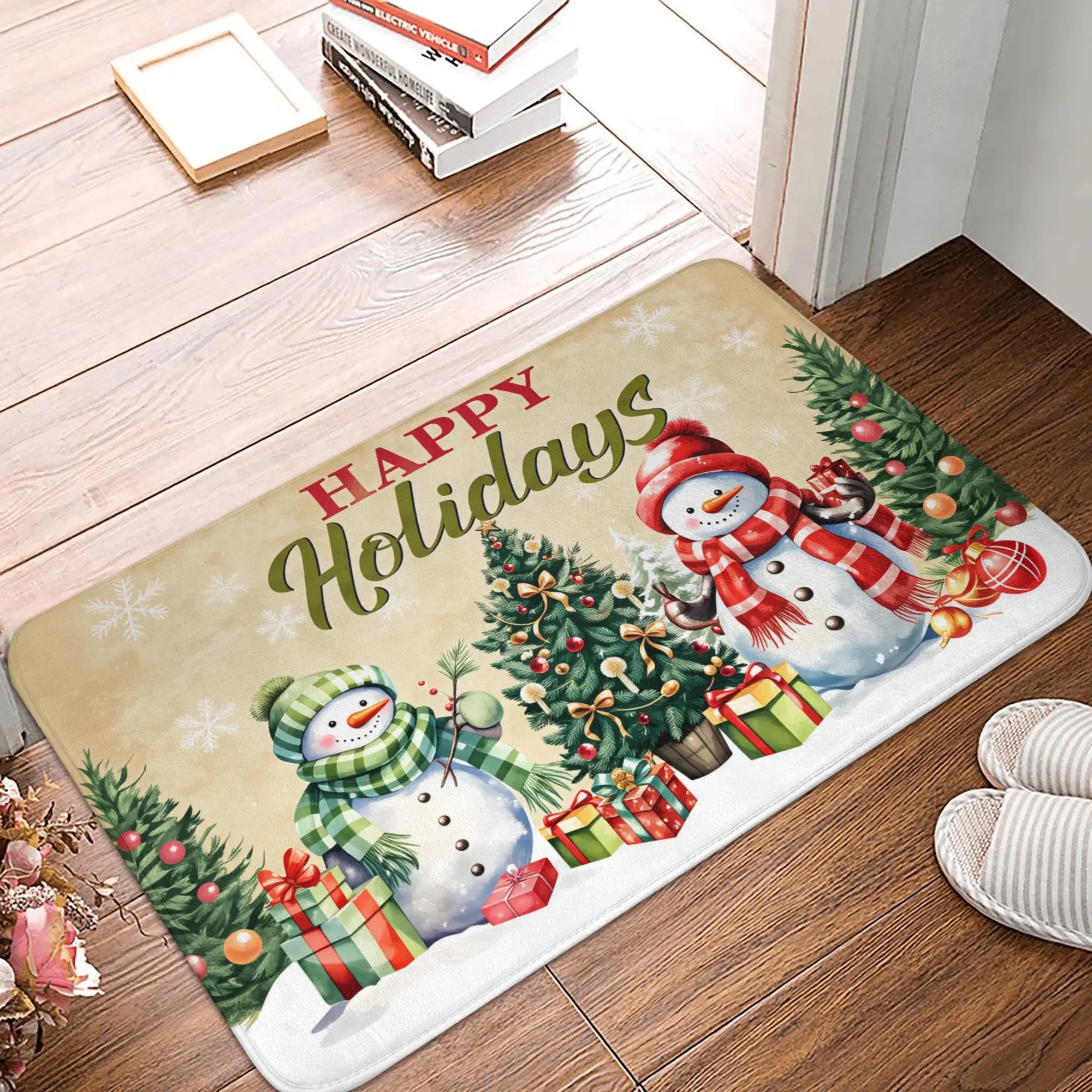 Snowman Pattern Merry Christmas Doormat Non-Slip Entrance Kitchen Bath Door Floor Mat  Toilet Carpet Rug