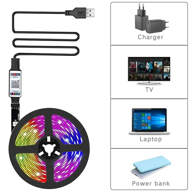 5V 5050 LED Strip Light USB Bluetooth APP Control 30LEDs/m RGB Flexible Diode For TV Backlight Lamp Home Christmas Decor Lights