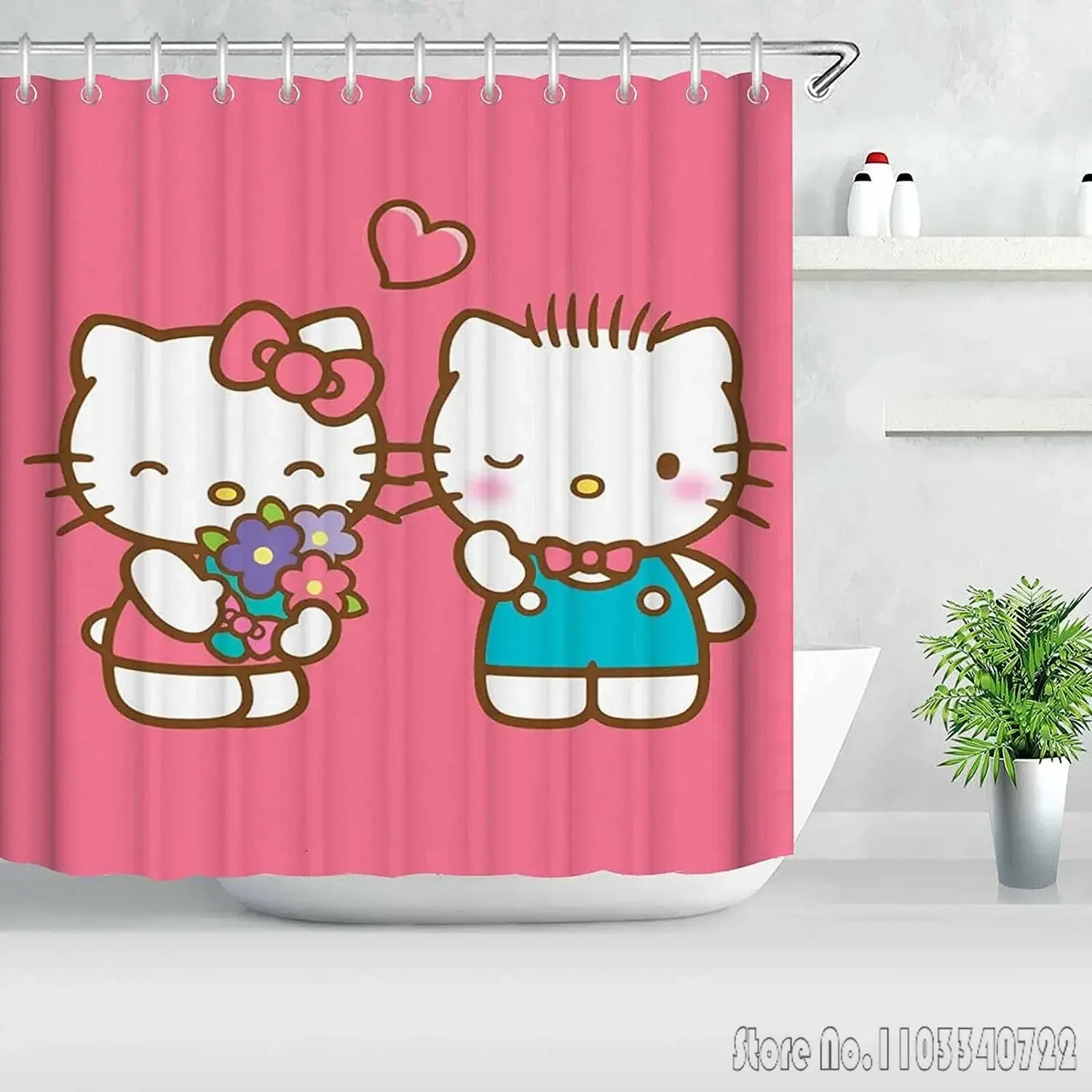 Hello Kitty Shower Curtain Cute Printed Cartoon Bathroom Accessories Decor Sets Full Set Luxury Curtains Home Decor Anime