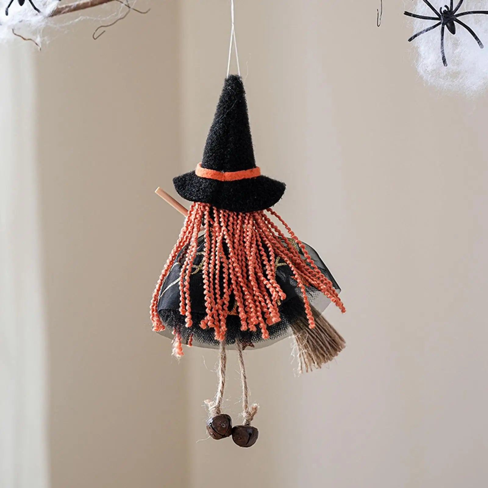 Kitchen Witch Halloween Witch Doll Hangable Decoration with Broom Collectible Figurine Ornament Hangable for Kitchen Haunted