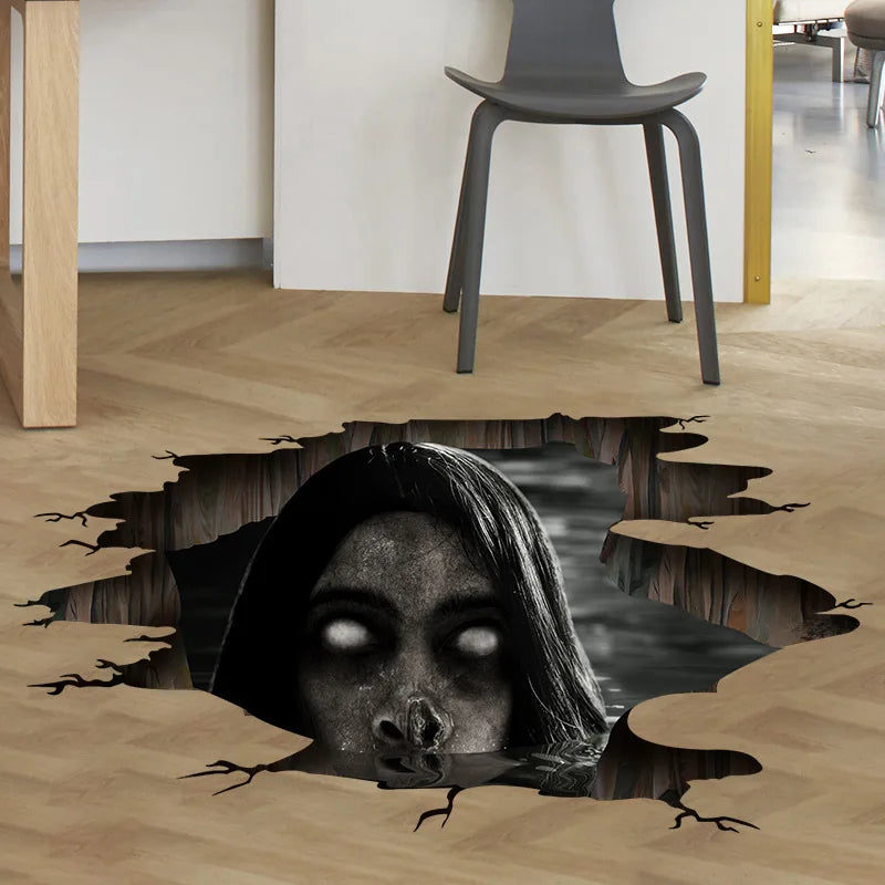 Halloween Wall Stickers Horror Thriller Broken Wall Zombie Theme Party Home Decoration Wall Stickers