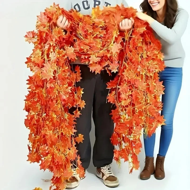 Artificial Fall Maple Leaf Garland Fake Plants Autumn Decor Leaves Vine for Thanksgiving Halloween Festivals Wedding Decora